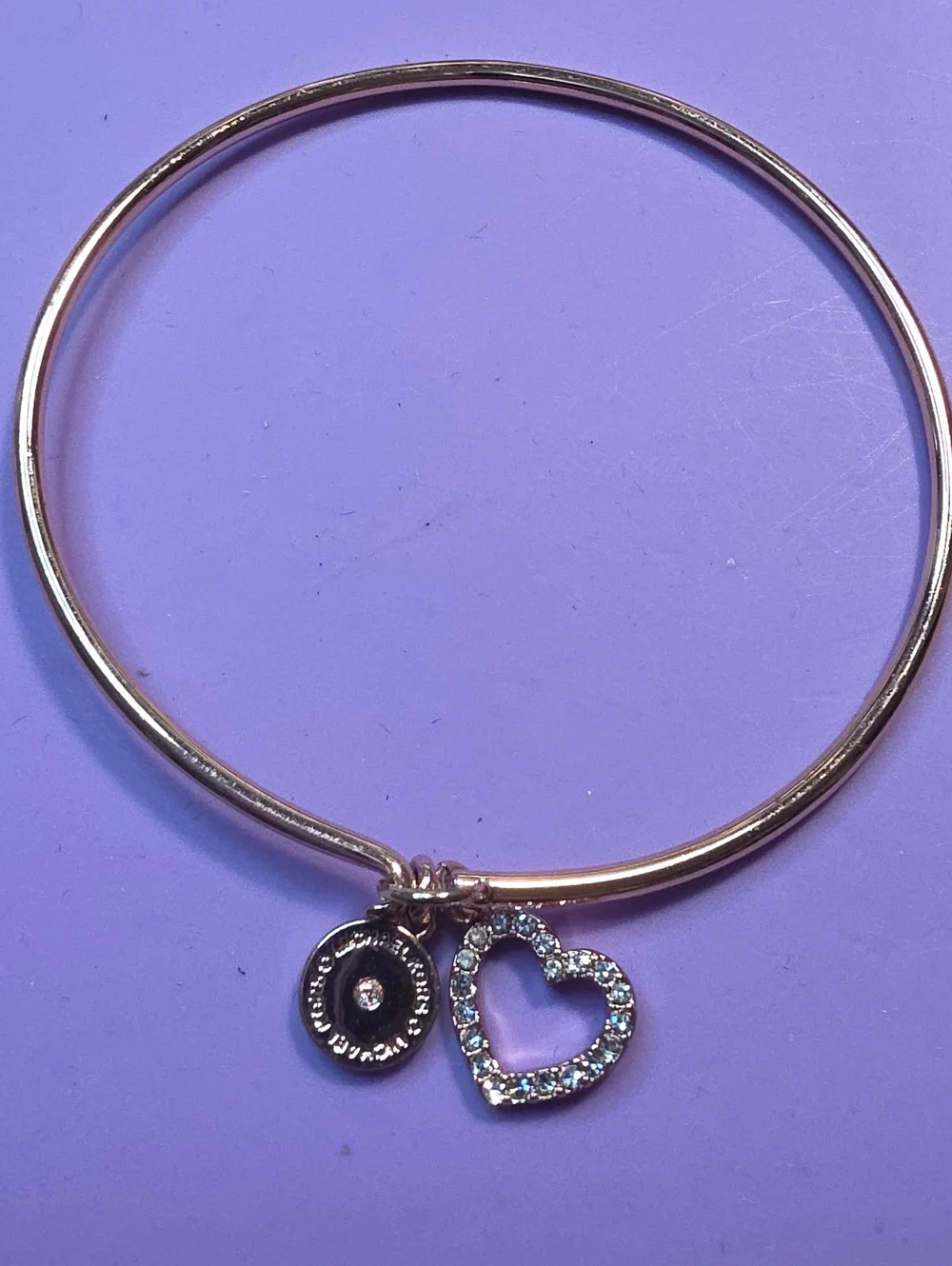 Michael Kors Gold-Tone Crystal Heart & Logo Charm Bangle